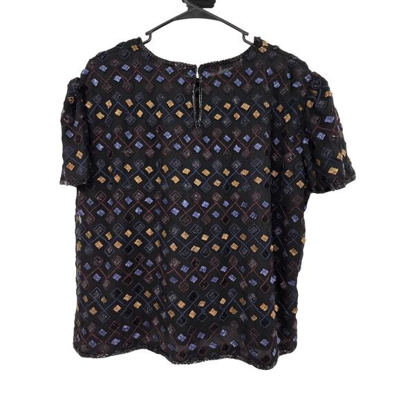 VINTAGE 1XL PLUS SIZE BEADED EMBROIDERED SHORT SLEEVE CREW NECK BLOUSE - Picture 2 of 4